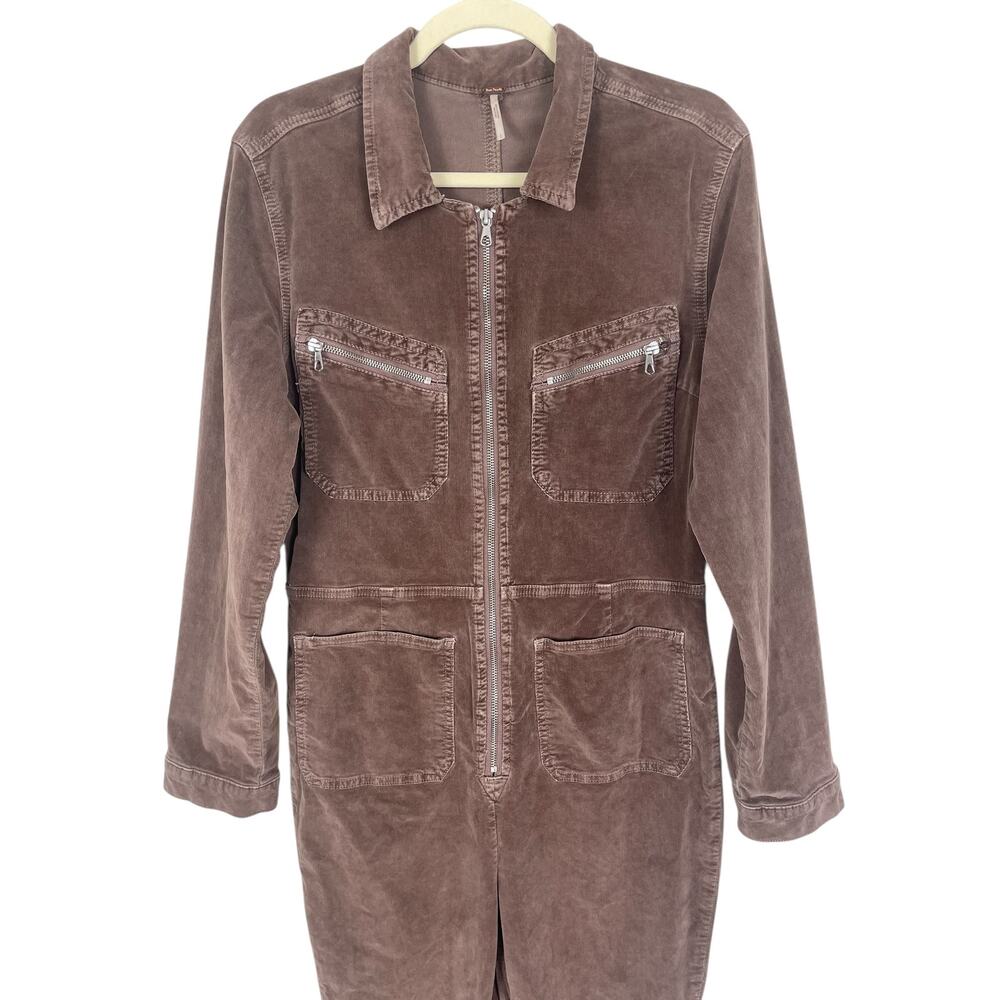 Free People Corduroy Long Sleeve Coverall Jumpsuit Brown Large Utilitarian Retro - Picture 2 of 12